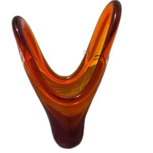 Vntg Morganton Y Shaped Glass 12" Vase Amberina Murano ? Mid Century Modern
